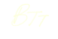 the word btt on a black background